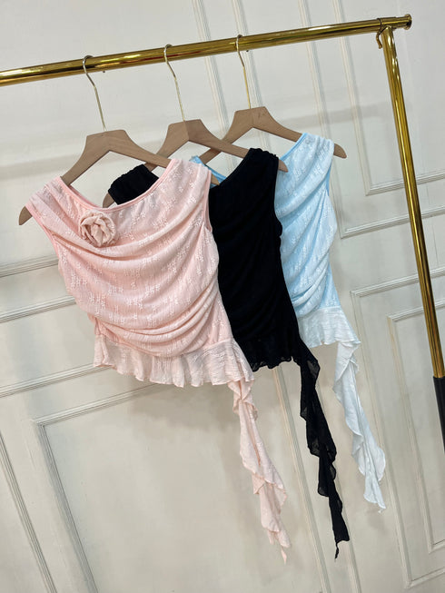 Cowl Neck Sleeveless Frill Fall Tops